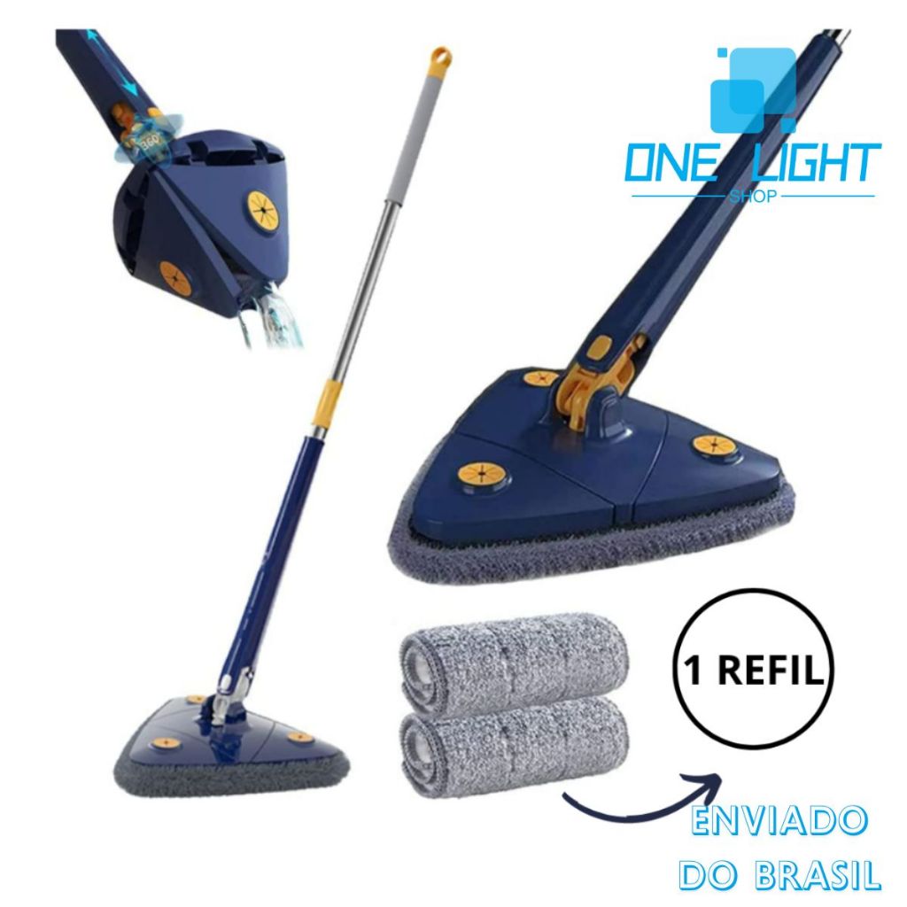 Esfregão Triangulo Mop Ajustável Giratória 360° Limpeza Banheiro Chão Janela Teto <ONE LIGHT SHOP>