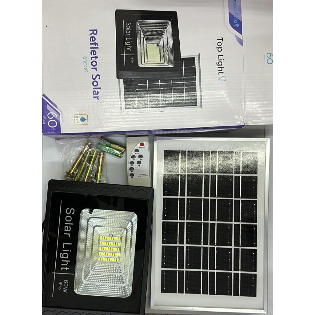 Refletor LED Solar 60W Bivolt HÍBRIDO | Branco Frio IP66 Potente e ...