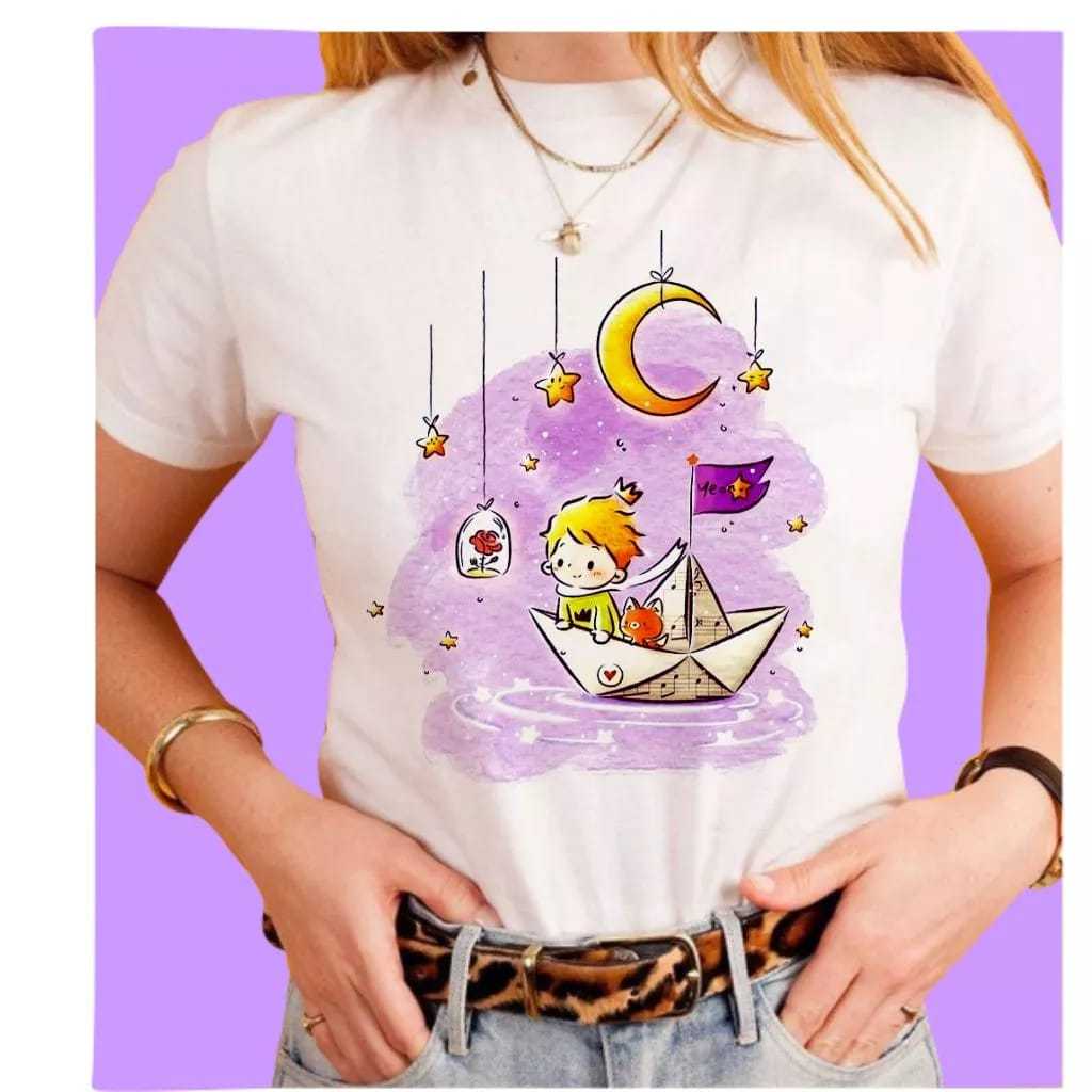 T-Shirt Feminina Ilustrada Príncipe e Luneta