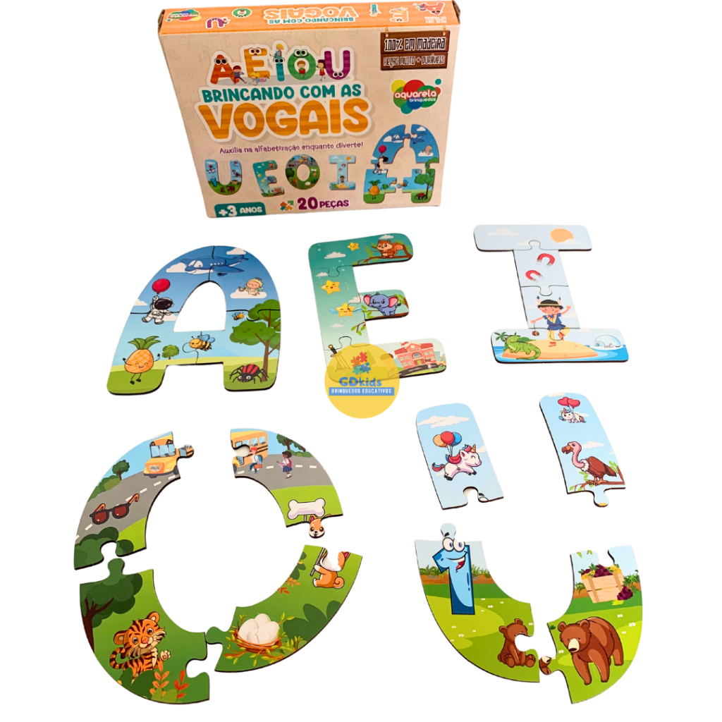 Jogo Brincando com as Vogais 20 peças em Madeira Brinquedo Educativo ...