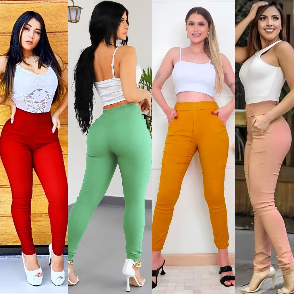 Calça Feminina Bengaline Blogueira Cintura Alta Alfaiataria Clochard