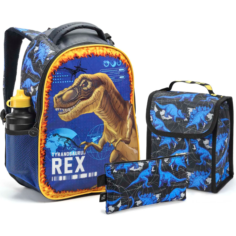 Kit Mochila Escolar Infantil Masculina Dinossauro + Lancheira Térmica + Estojo – Resistente – Seanite