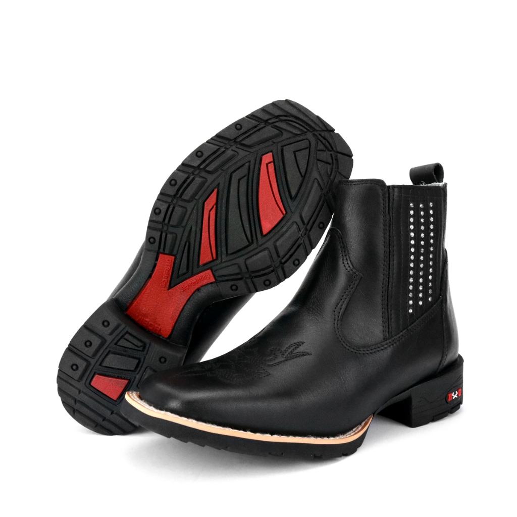 Botina Bota Masculina Country Texana Couro Legitimo Preto Bico Quadrado ...