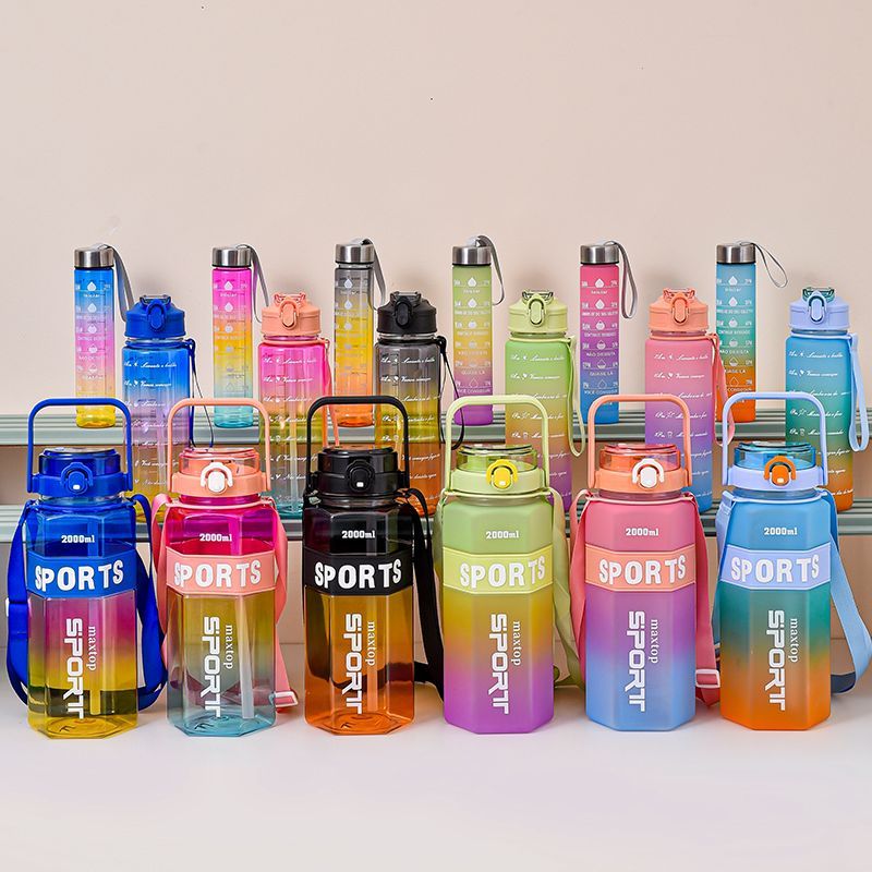 kit 3 Garrafa De Água Squeeze Academia Com 2000ml 900ml E 300ml Portátil Adesivos