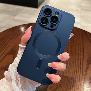CASE LUX MAG - Para Magsafe Magnético Sem Fio Capa De Carregamento iPhone 15 14 13 12 11 Pro Max Plus Fosco Silicone Lente De Proteção