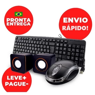 Kit Teclado e Mouse Basico Com Fio Computador + Caixa De Som Pc P2 Usb em Oferta na Shopee