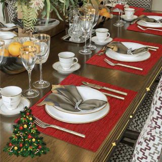 Jogo Americano Natal Mesa Posta 6 Peças / Lugares + 6 Porta Copos