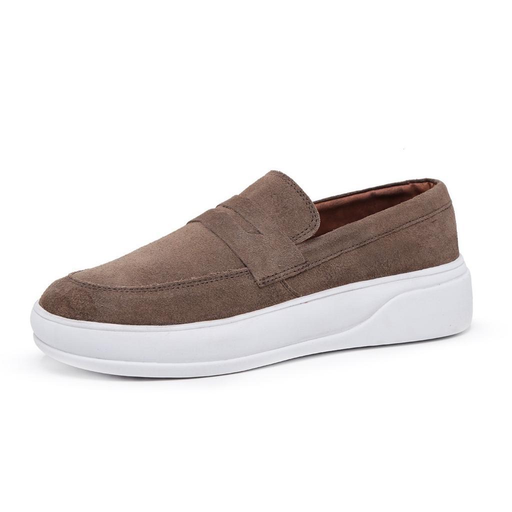 Sapatênis Masculino Sapato em Couro Legítimo Camurça Confortável Slip-on