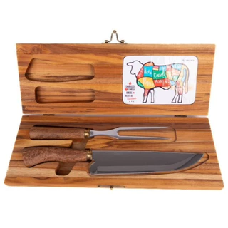 Kit churrasco Presente personalizado com nome faca aço inox pra churrasco artesanal estojo de madeira teca com garfo em aço inox cirúrgico