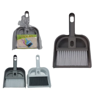 Mini Vassoura Escova Com Pá Limpeza 20,5cm Compacta Multiuso Universal Cinza Branco Plástico