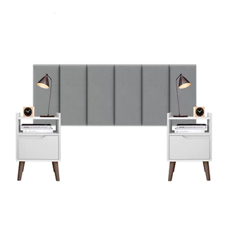 Conjunto Cabeceira Estofada Dubai casal + 2 Mesas De Cabeceira Gabriela Branco Para Cama Box Tamanho1.40 Modelo Suede