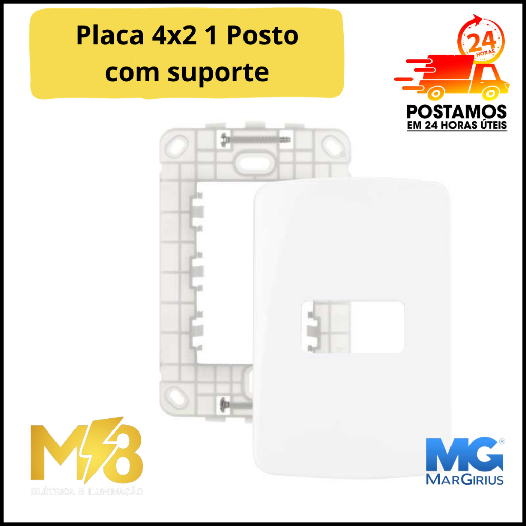 Conjunto PLACA + SUPORTE 4X2 1 POSTO MARGIRIUS LINHA B3