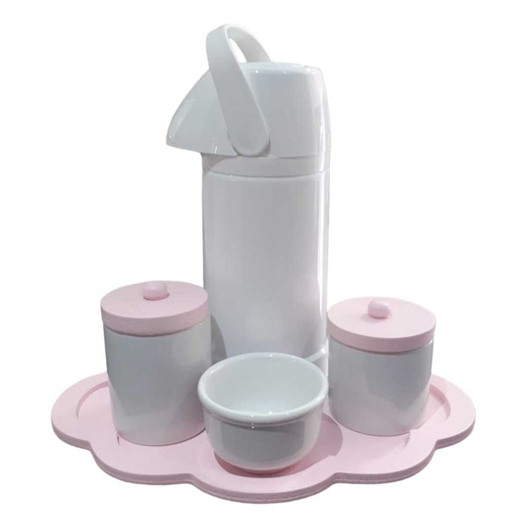 Kit Higiene Bebê Porcelana Nuvem Rosa Bandeja Mdf Garrafa 6pçs em Promoção  na Americanas