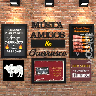 CONJUNTO QUADROS ÁREA DE LAZER MUSICA, AMIGOS E CHURRASCO