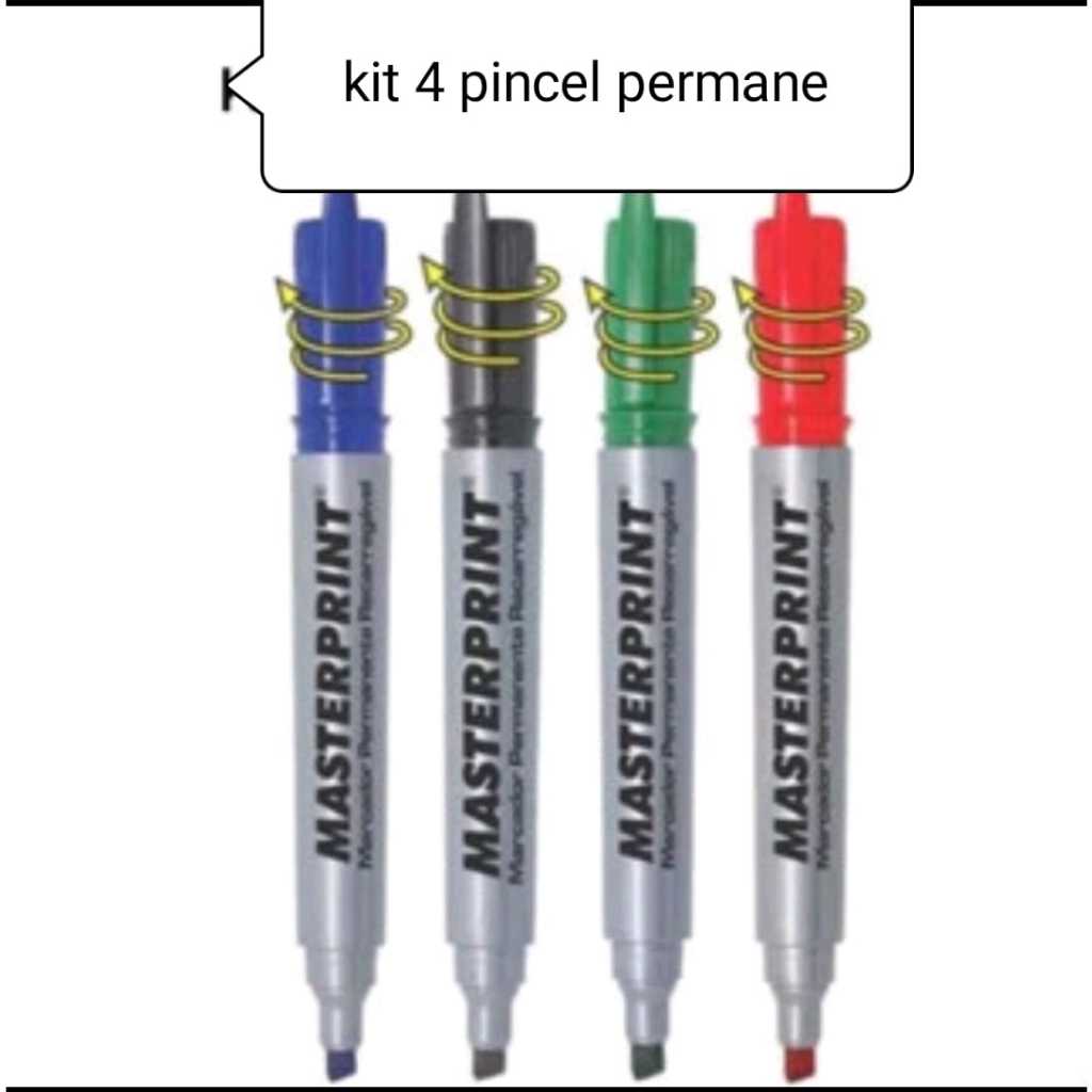 Kit 4 Pincel Marcador Permanente Recarregável Canetão Caneta