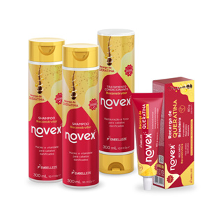KIT NOVEX QUERATINA BRASILEIRA CUIDADOS BÁSICOS - 2 SHAMPOOS, 1 CONDICIONADOR, 1 RECARGA DE QUERATINA 80G