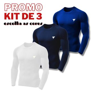KIT 3 Camisa Térmica Proteção UV 50+ Contra Raios Solares Moda Praia Unissex Camiseta Segunda Pele Malha Fria Corrida Futebol Treino