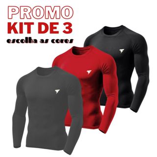 Kit 3 Camisa Proteção Uv 50+ Camiseta Malha Fria Unissex Blusa Segunda Pele Manga Longa Frio e Calor Academia Corrida