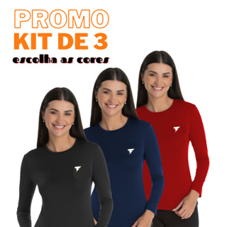 Kit Feminino c/ 3 Camiseta Proteção Solar Térmica Segunda Pele Praia Tecido Gelado UV 50+