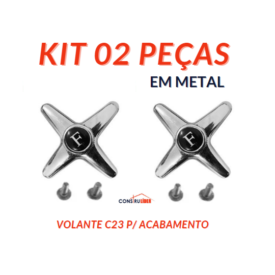 Kit 2 peças - Volante Cruzeta C23 em Metal para Acabamento de Registro de Chuveiro ou Torneira de Cozinha/Banheiro - Cromado - COMPRE MAIS E PAGUE MENOS