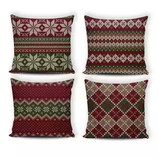 Kit 04 Capas de Almofada Estampadas De Natal Ideal Para Decoração Natalina