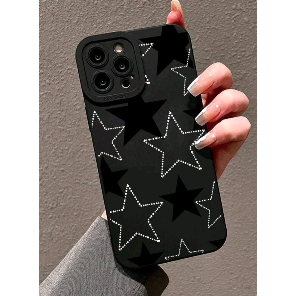 Capa capinha celular Iphone 7 PLUS 8 PLUS XR 11 PRO MAX 12 PRO MAX 13 PRO MAX 14 PLUS 14 PRO MAX 15 PLUS 15 PRO MAX preta estampada estrela feminina