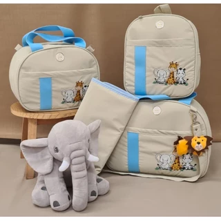 kit bolsa maternidade tema safari com mochila e trocador em Oferta na Shopee