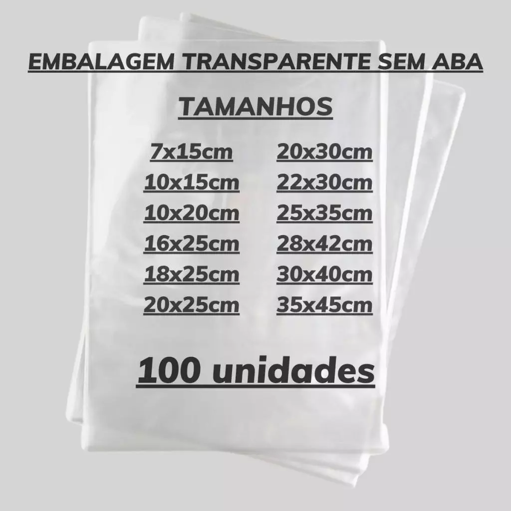 100un Saco Transparente Sem Aba Plástico Cristal Embalagem Roupa Qualidade Várias Medidas
