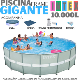 PISCINA GIGANTE 10.000L INTEX FRAME + CAPA, FORRO, BOMBA DE FILTRAGEM COMPLETA + KIT REPARO.