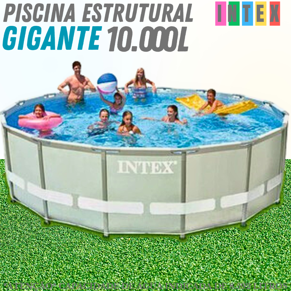 PISCINA GIGANTE 10.000L INTEX FRAME + CAPA, FORRO, BOMBA DE FILTRAGEM ...