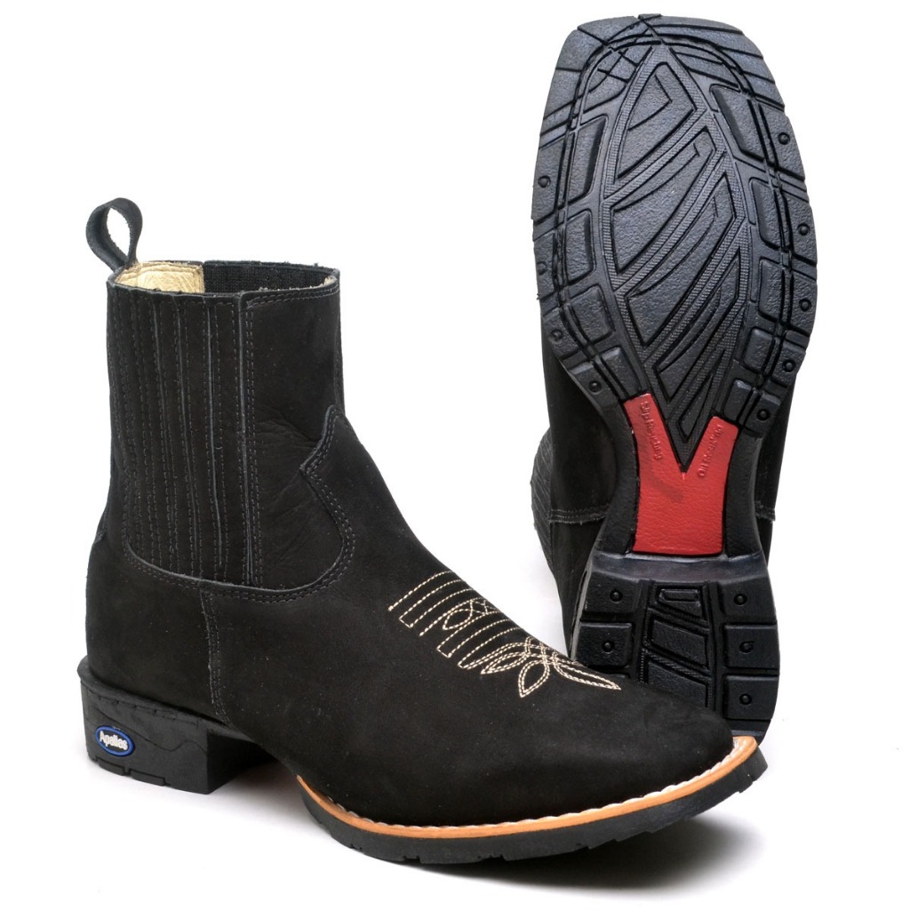 Bota Botina Country Masculina em Couro Nobuck Texana Curta Forrada ...