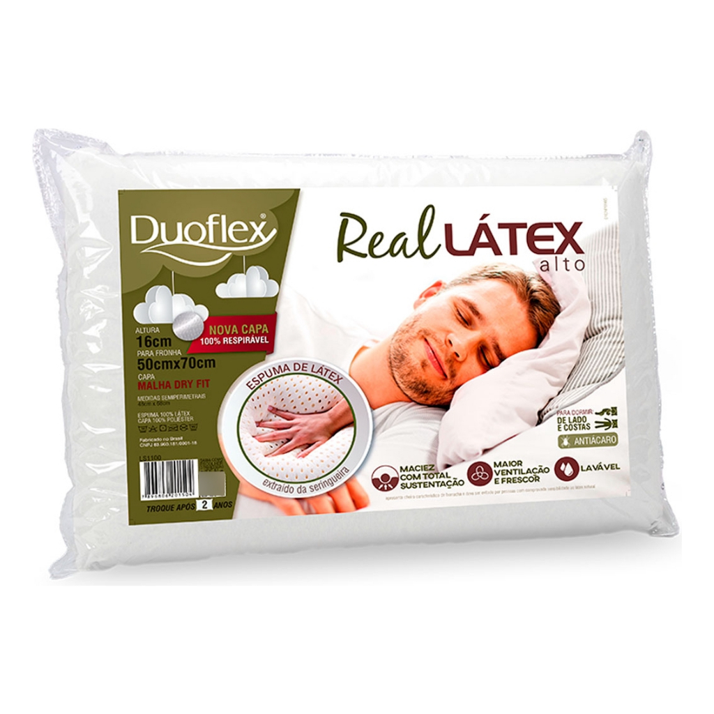 Travesseiro Duoflex Real 100% Látex Alto 48x68 Ls1100