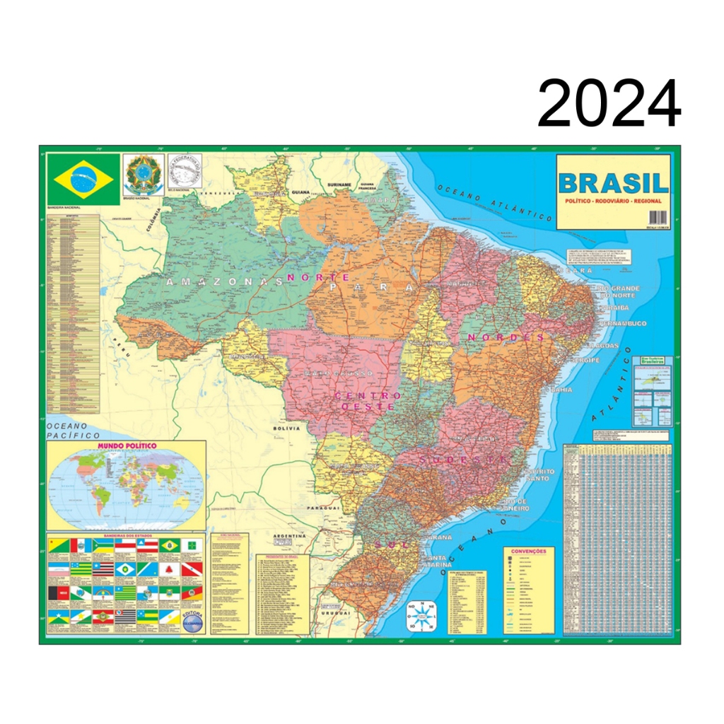 Mapa Brasil Politico Rodoviário Tamanho 120 X 90 Cm