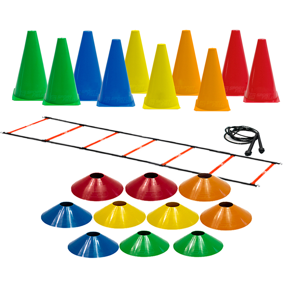 Kit Funcional 10 Cones 18cm + 10 Pratos Demarcatórios + Corda de Pular ...