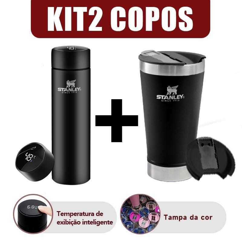 KIt 2 Copo térmico com Tampa e Abridor Garrafa térmica com medidor de temperatura Led