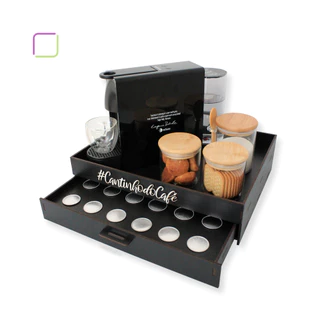 Bandeja cantinho do café com gaveta porta cápsulas nespresso decorativo mdf organizador cafeteira