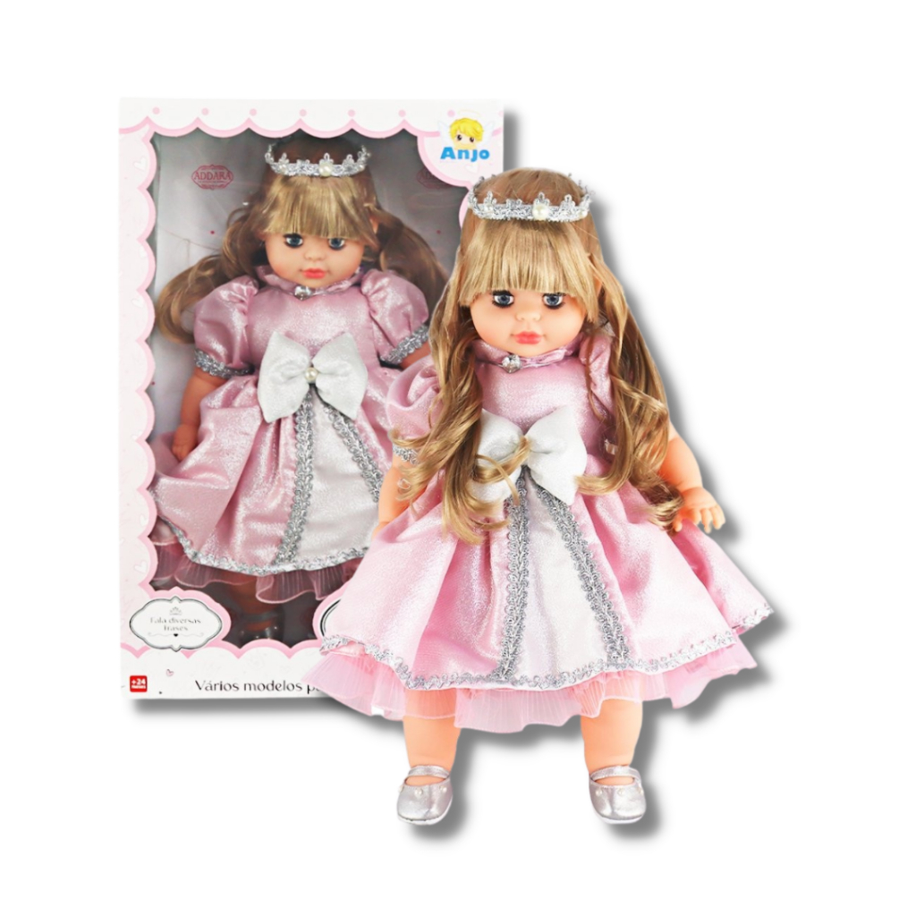 Boneca Bebê Falante Anjo Cachos Castanhos 50cm com 30 Frases - Ri Happy