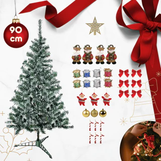 Árvore de Natal Pinheiro Verde 90cm Completa Com PIsca Pisca Bolinhas Estrela de Natal e Enfeites