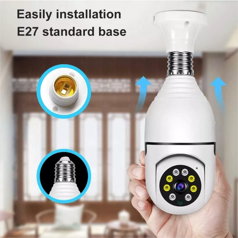 Câmera segurança wifi ip sem fio 360 com encaixe lampada bocal aplicativo yoosee ptz full HD visão noturna - bivolt(8177)