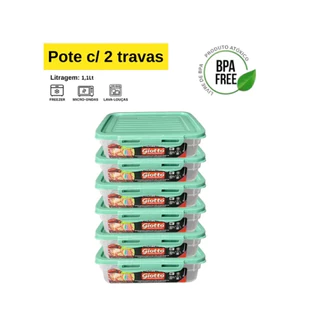 Kit 6 Vasilhas Com 2 Travas Hermético Retangular Cozinha