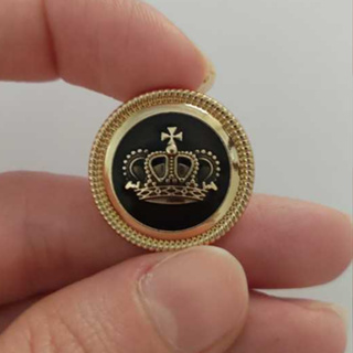 Botão Coroa Metal c/ Pezinho Preto com Dourado 22MM - 5 Unidades