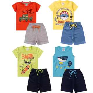 Kit Sortido 10 Peças de Roupas Infantil Menino- Masculino-5 Camisetas + 5 Bermudas - Promoção - Kit com 5 Conjuntos de Roupa Infantil Menino
