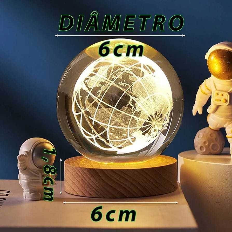Luminária Bola Esfera Cristal De Mesa Planeta Terra Galáxia Sistema Solar