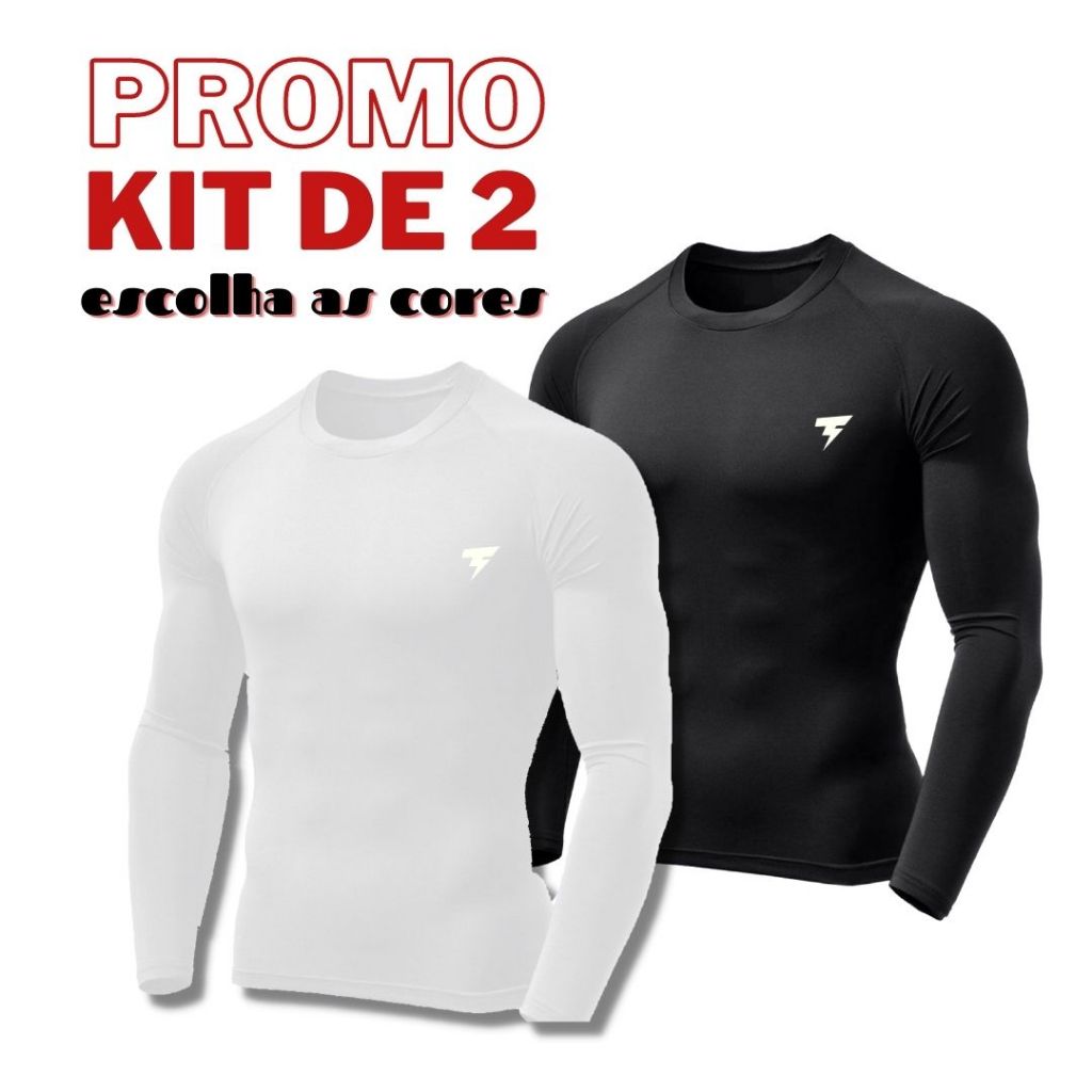 Kit 2 Camisetas Térmica Proteção Solar Uv 50 Manga Longa Segunda Pele E Também Na Opção Com 1 Unidade