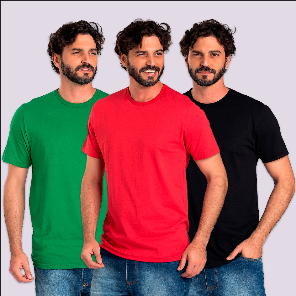 Kit 3 Camisetas Básicas Masculina 100% Algodão Reforço Ombro a Ombro Modelagem Moderna Casual Lisa Fabricação Própria no Brasil - Camiseta Masculina Casual - Dadez