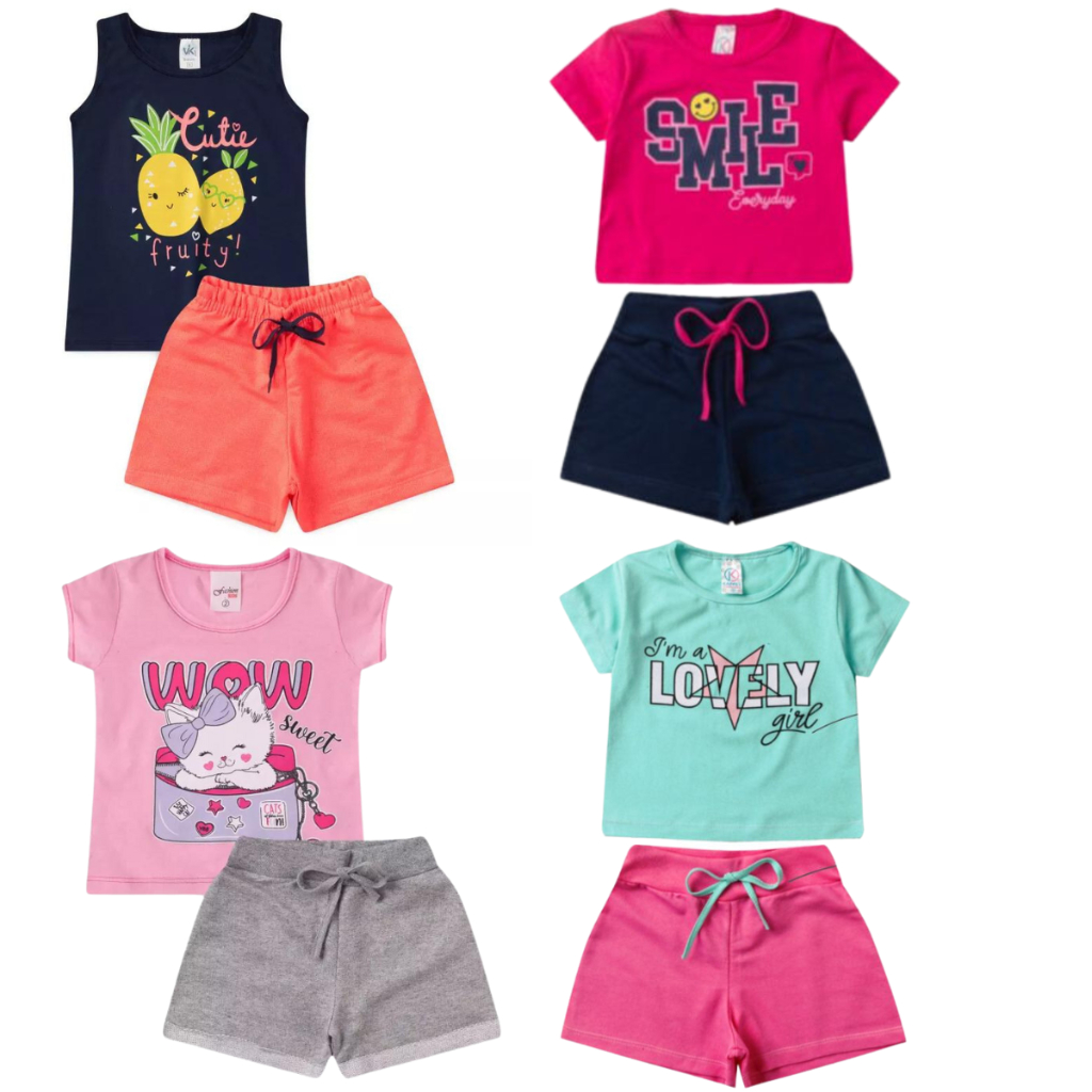 Kit 8 Peças de Roupa Infantil Verão - 4 Conjunto Infantil Menina ...