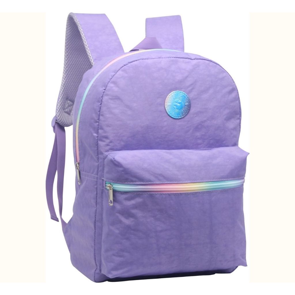 Mochila Escolar Faculdade Lisa Casual Juvenil Grande Rosa Lilas Preto Feminina