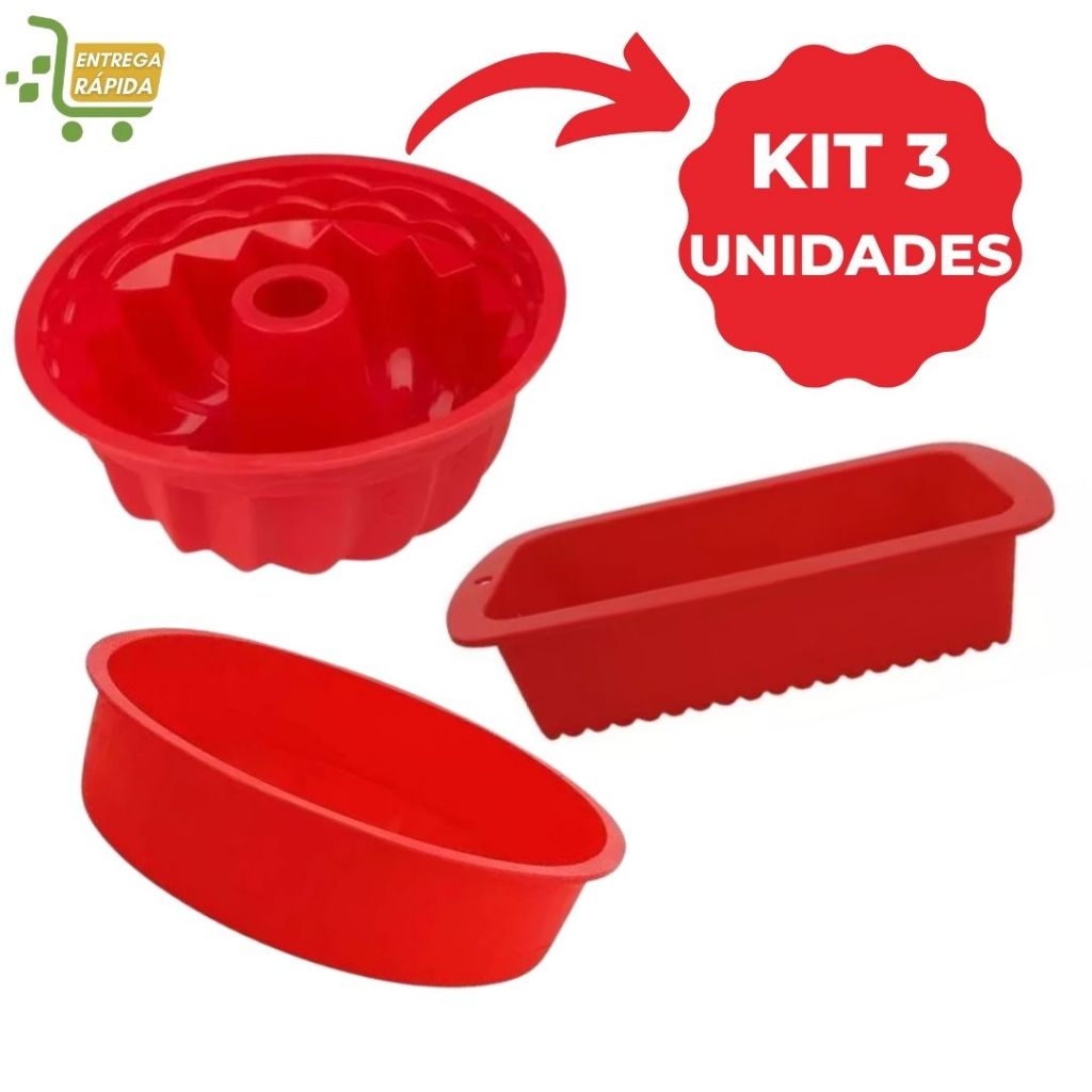 Kit 3 Formas Silicone De Pão Bolo Pudim Assadeira Airfryer Forno