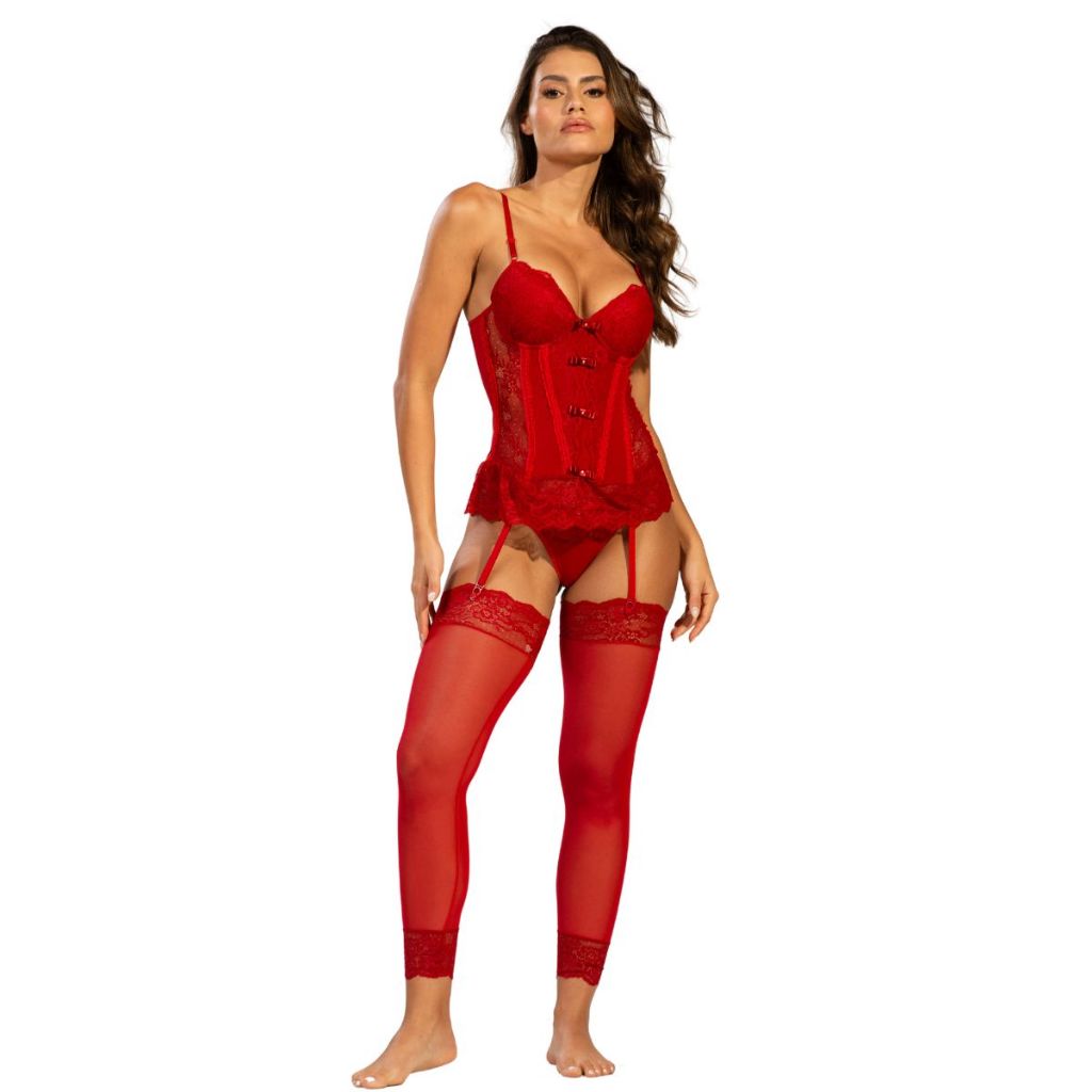 Espartilho Corpete Calcinha Fio Dental Sexy Íntima Fantasia Lingerie Cinta Liga