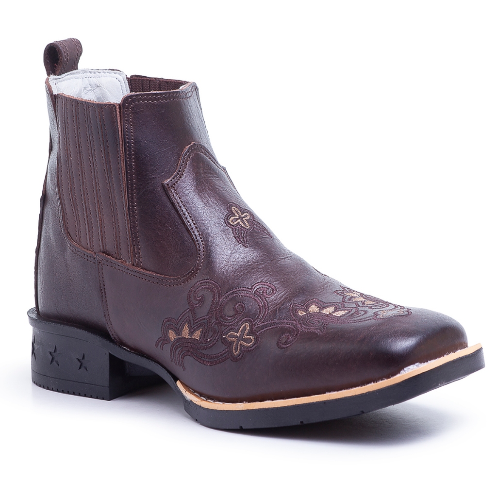 Bota Botina Texana Country Feminina Floral Em Couro Legitimo Bordado ...